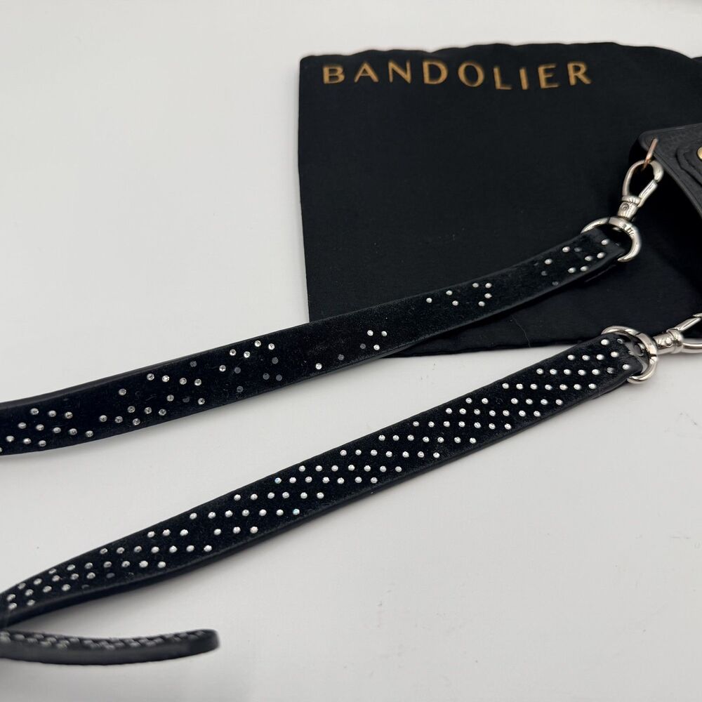 BANDOLIER Black Leather Crossbody iPhone 13/14 Pro Max Case; Rhinestone Strap - Picture 13 of 13